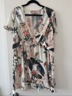 Show Me Your Mumu Floral V-Neck Ruffle Fit & Flare Dress in Ivory